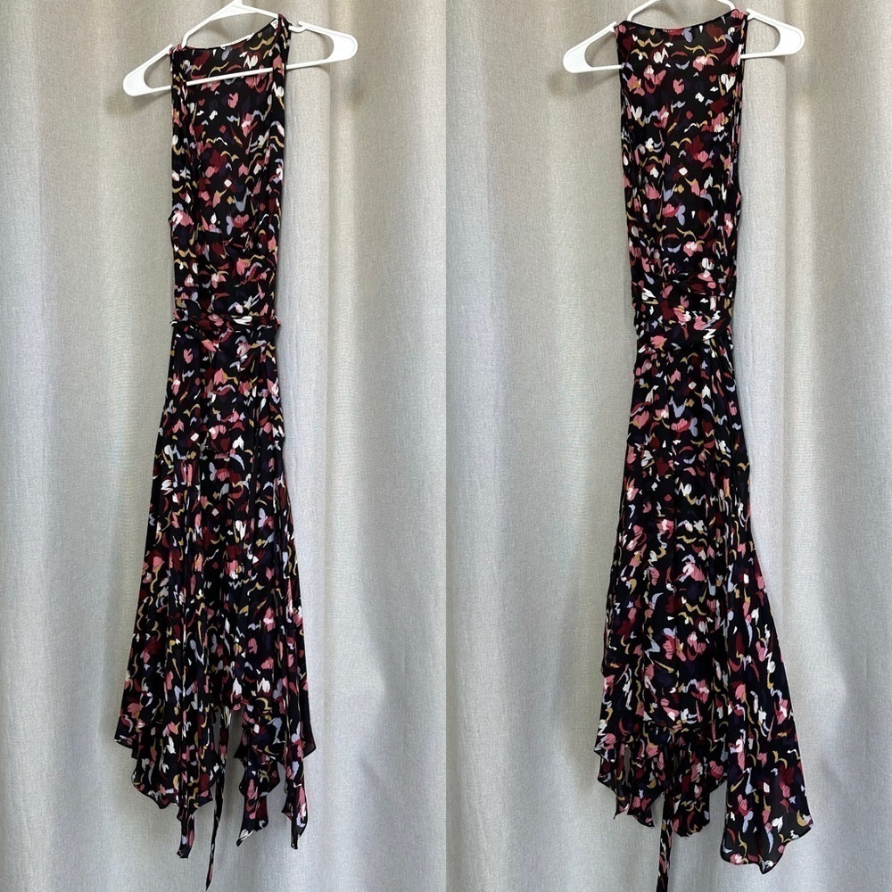 A.L.C Roslyn Silk Print Black Pink V-neck Sleeveless Midi Dress M (10) - Picture 3 of 13